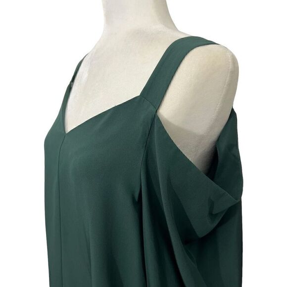 Tibi Women's Forest Green Silk Cold Shoulder V-Neck Long Sleeve Blouse Size 8 - Picture 4 of 12